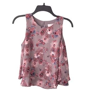 Ann Taylor Loft outlet flowy tank top gray with feathers and flowers XSP…